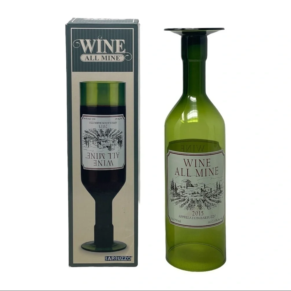 🌺 Barbuzzo Mega-Pint Wine All Mine Novelty Gift Green Wine Glass NIB
